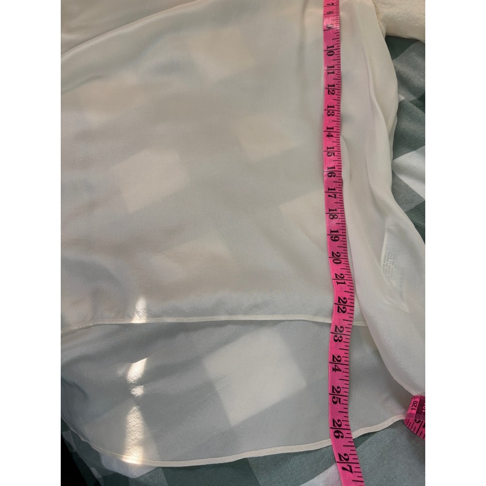 Zara Woman Silk & Wool Mixed Media Blouse Cream High Low Long Sleeve Medium - Picture 7 of 8